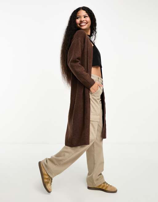 ASOS DESIGN Petite maxi cardigan in brown