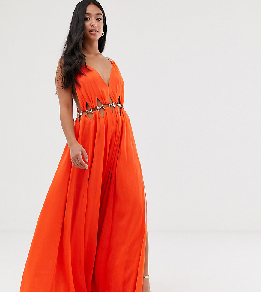 ASOS DESIGN Petite maxi dress with cut outs and ring detail-Multi