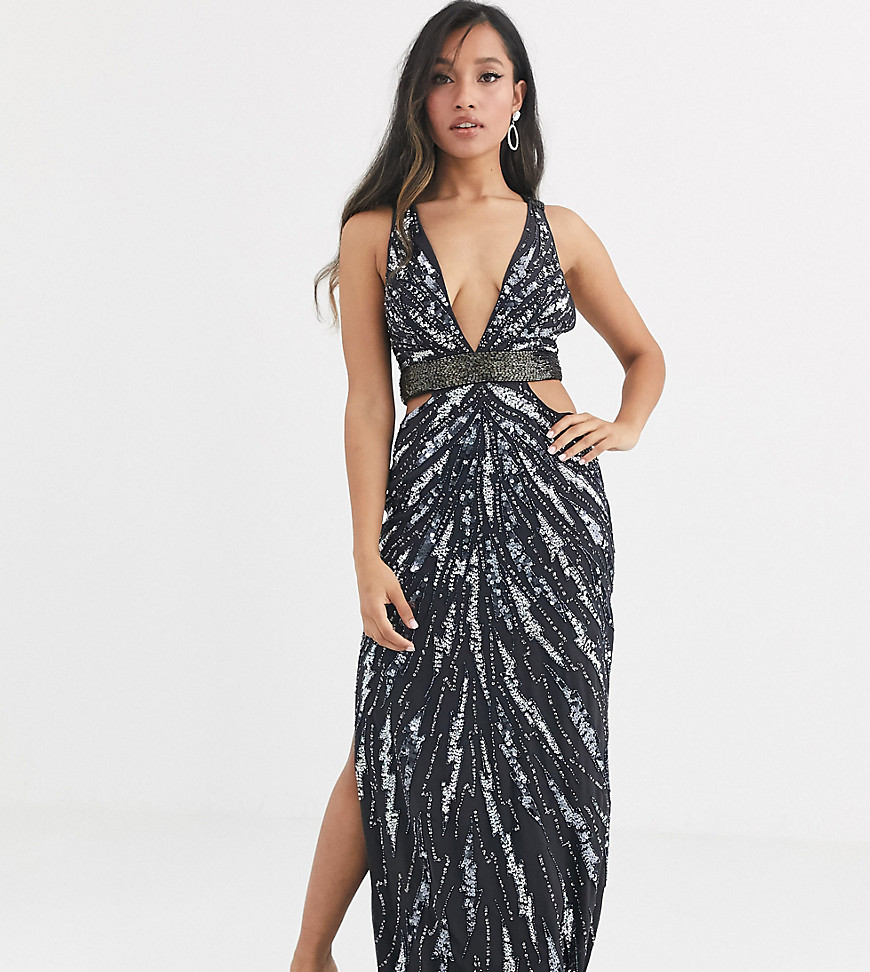 ASOS DESIGN Petite maxi dress with cut outs in heavy embellishment-Multi