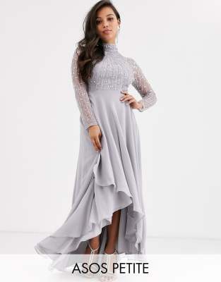 asos design maxi dress with long sleeve embellished bodice