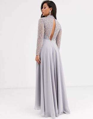 asos design maxi dress with long sleeve embellished bodice