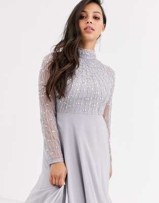 asos design maxi dress with long sleeve embellished bodice