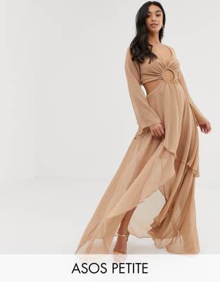 asos design maxi dress with long sleeve and circle trim detail