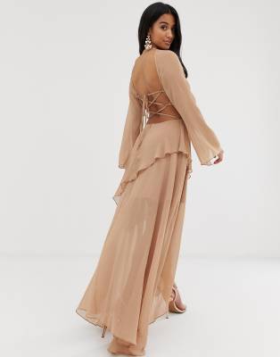 asos design maxi dress with long sleeve and circle trim detail