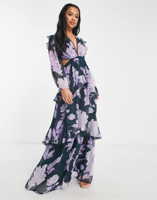 Asos design maxi dress with shop long sleeve and circle trim detail