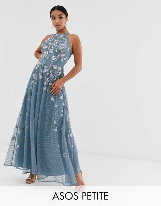 ASOS DESIGN Petite maxi dress with pinny bodice in embroidered