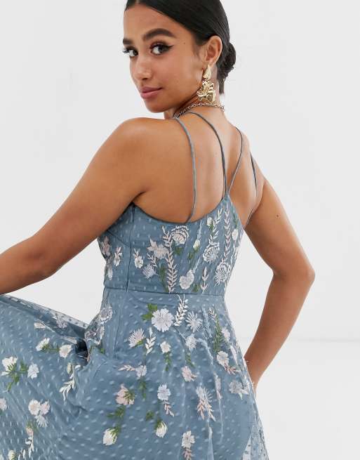 Asos design maxi dress with pinny bodice in embroidered dobby sales