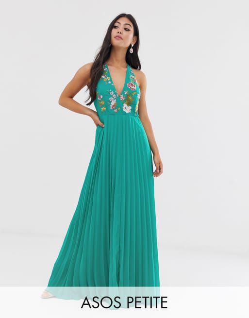 ASOS DESIGN Petite maxi dress with pleat skirt and embroidered bodice ASOS