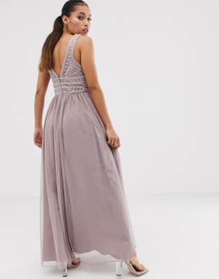 asos design maxi dress in tulle with embellished bodice