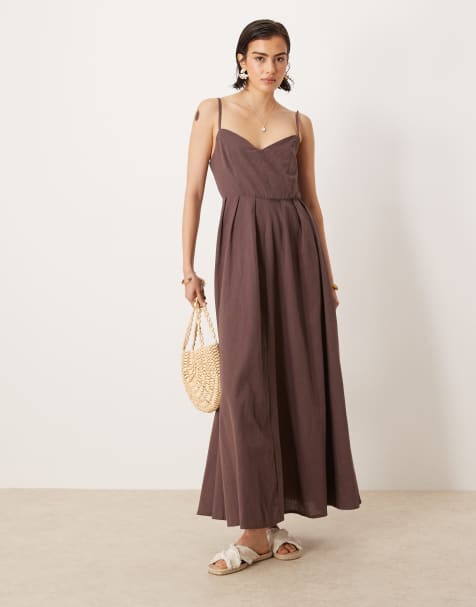 ASOS DESIGN Petite - Maxi jurk met korsetlijfje in chocoladebruin - view 1