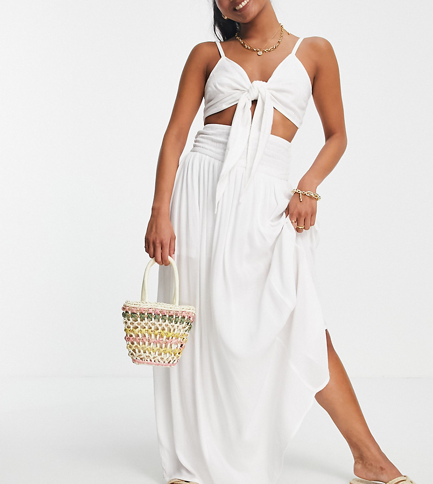 ASOS DESIGN Petite maxi skirt in crinkle with shirred panel in white
