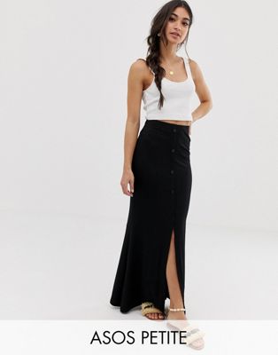 ASOS DESIGN Petite maxi skirt with button front and split detail-Black