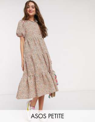 ASOS DESIGN PETITE maxi tiered smock dress in floral print-Multi