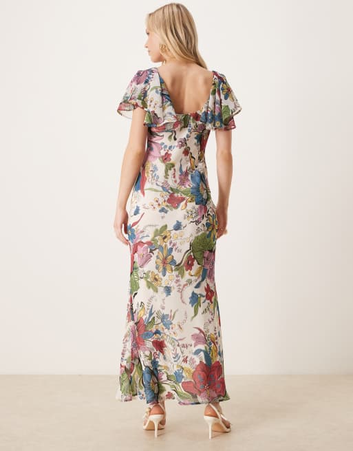 ASOS DESIGN Petite - Maxikjole med flæseærmer og dyb rund hals i paisley-print, 2 af 4