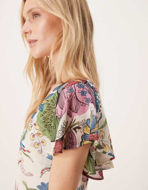 ASOS DESIGN Petite - Maxikjole med flæseærmer og dyb rund hals i paisley-print, 3 af 4