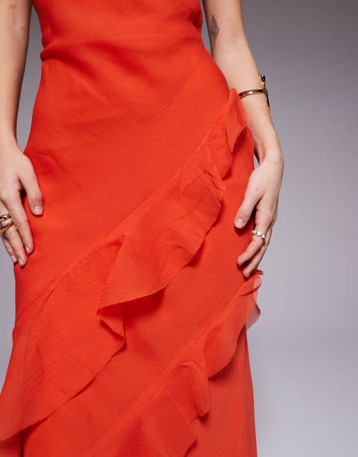 ASOS DESIGN Petite – Maxikleid in Orange mit U-Ausschnitt, Rüschenrock und Rückenausschnitt, 4 von 4