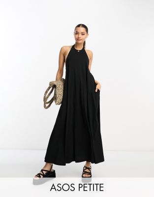 ASOS DESIGN Petite - Maxikleid in Schwarz mit Neckholder-Black