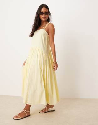 ASOS DESIGN Petite - Maxikleid in Zitronengelb mit tiefer Taille