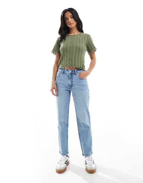 ASOS DESIGN Petite – Mellanblå jeans i slim fit och mom-modell - view 1