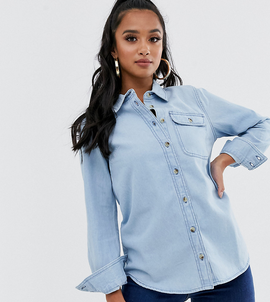 ASOS DESIGN Petite – Mellanblå jeansskjorta med ficka