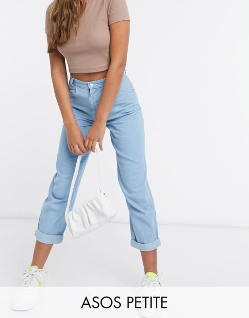 ASOS DESIGN Petite – Mellanblå mom jeans i lätt material