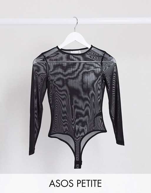 ASOS DESIGN Petite mesh bodysuit in black | ASOS