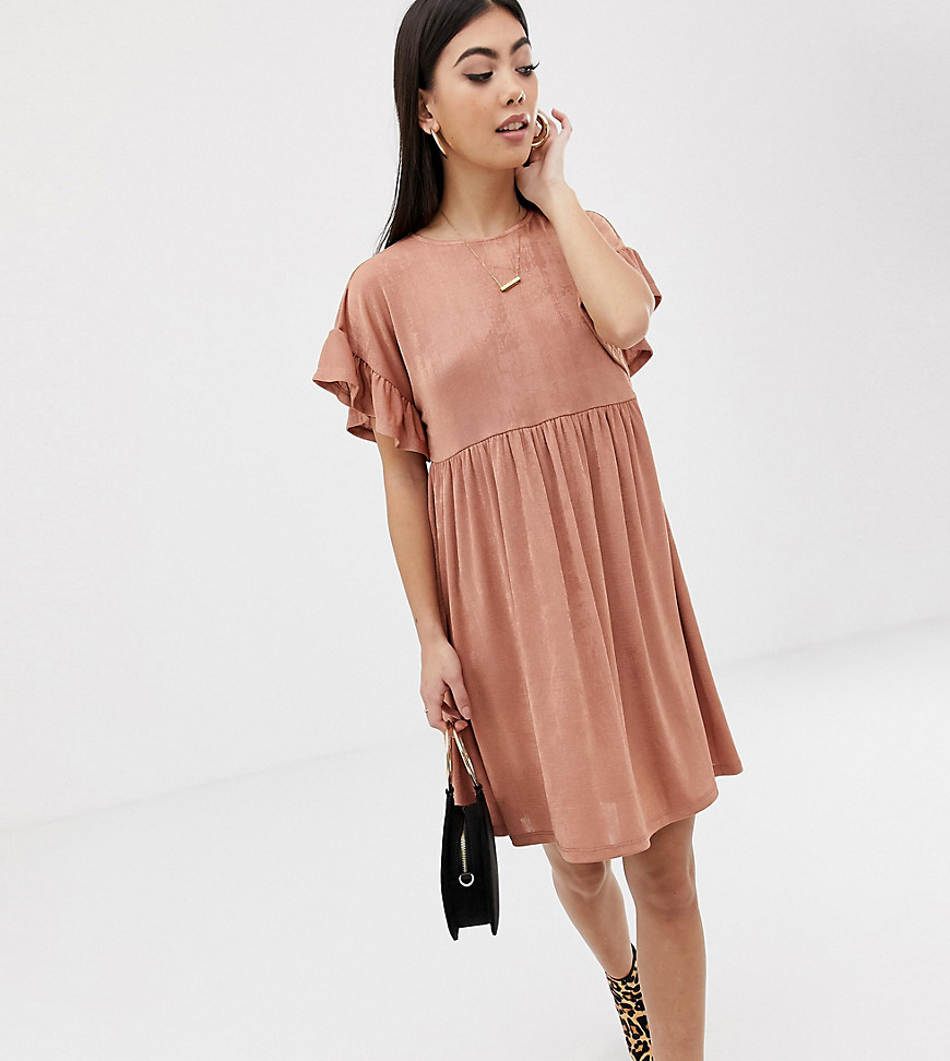 ASOS DESIGN Petite - Metallic jurk met volantmouwen-Roze