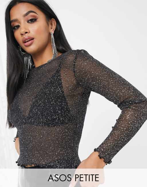 Look & Glisten Pearl Mesh Top Extra Small / Black