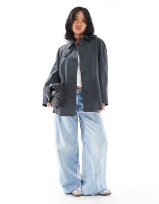 ASOS DESIGN Petite mid length car coat trench navy