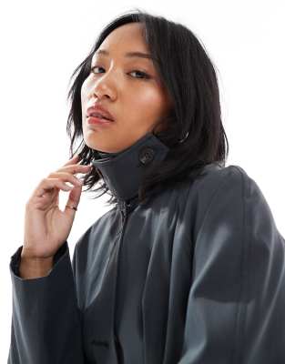 Asos Petite Asos Design Petite Mid Length Car Coat Trench Navy In Navy