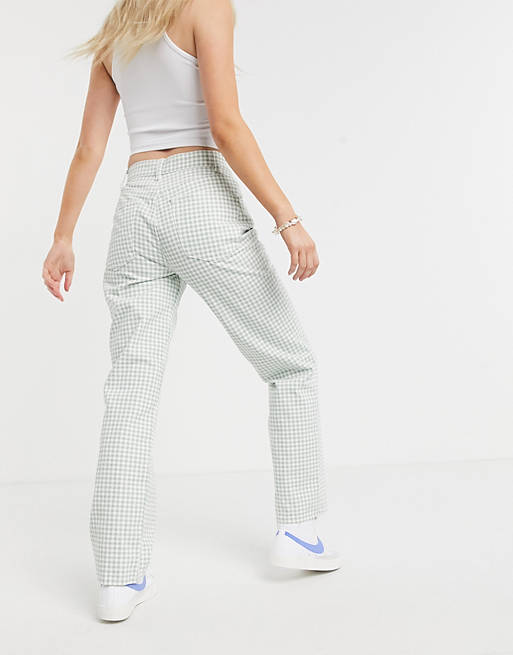  Petite mid rise '90's' straight leg jeans in green gingham 