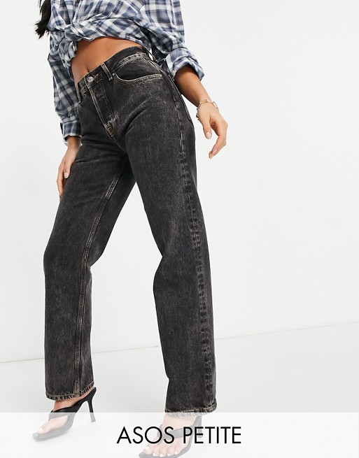 ASOS DESIGN Petite mid rise '90's' straight leg jeans in washed black