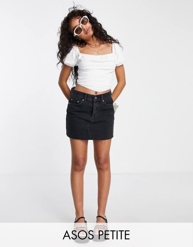 ASOS Petite - ASOS DESIGN Petite mid rise 'original' denim mini skirt in washed black