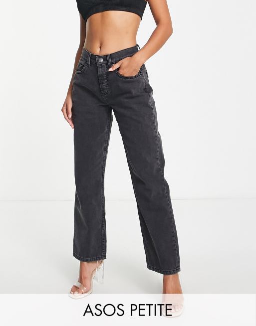 ASOS DESIGN Petite mid rise straight jeans in washed black
