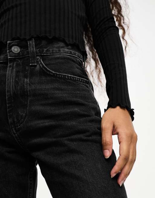 ASOS DESIGN Petite mid rise straight jeans in washed black, 5 of 5