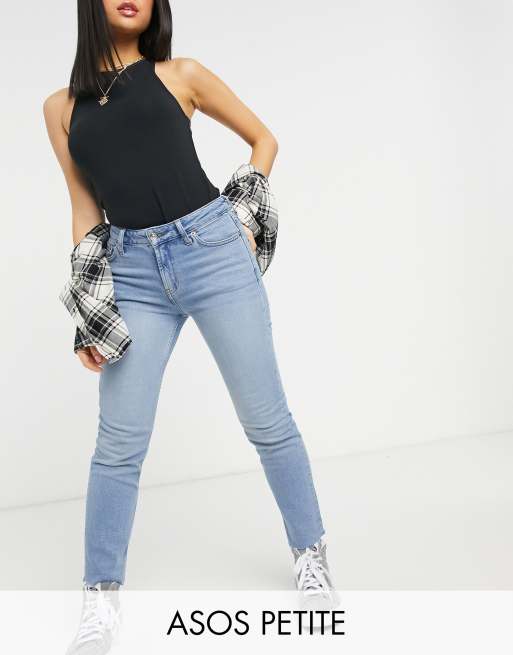 ASOS DESIGN Petite mid rise vintage skinny jeans in pretty midwash