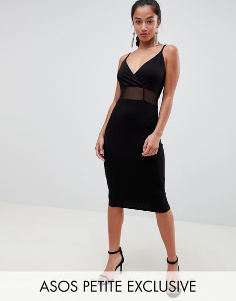 ASOS DESIGN Petite midi cami bodycon dress with mesh insert detail