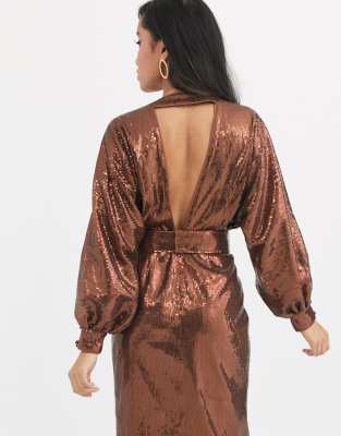 asos edition sequin midi dress with blouson sleeve