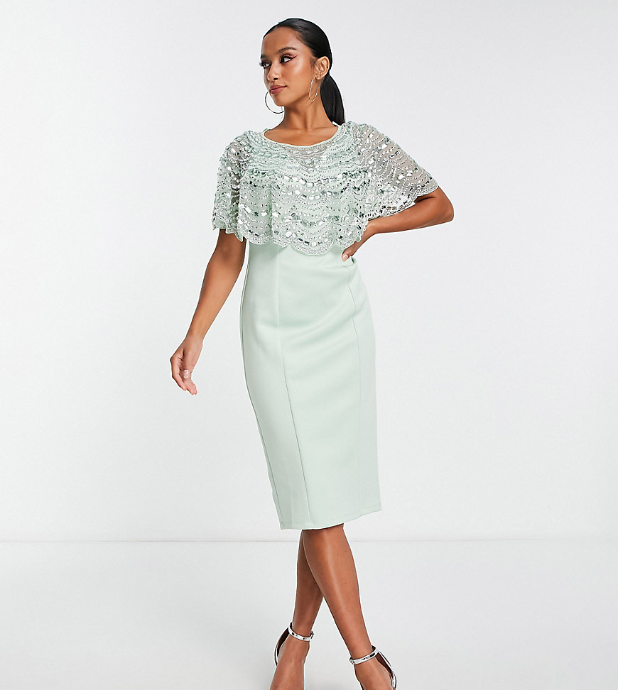 ASOS DESIGN Petite midi dress with embellished cape detail in mint-Green