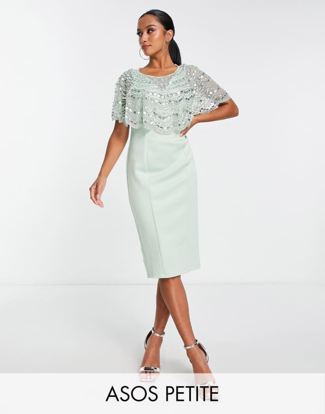 ASOS DESIGN Petite midi dress with embellished sequin cape detail in mint