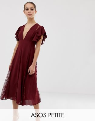 burgundy velvet lace panel midi dress