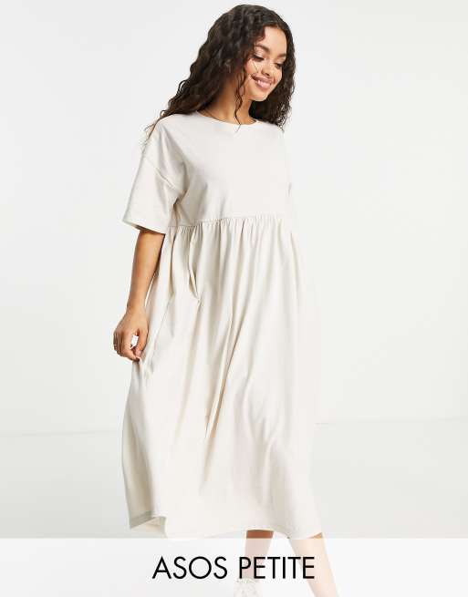 ASOS DESIGN Petite – Midi-Hängerkleid in Oversize-Passform in Stein