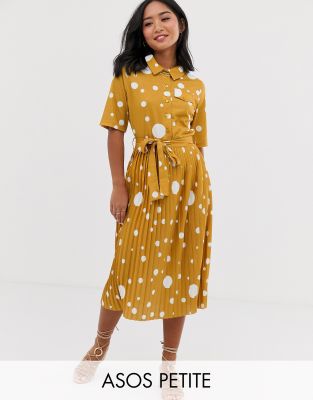 topshop petite spot pleated shirt dress