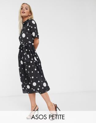 topshop petite spot pleated shirt dress