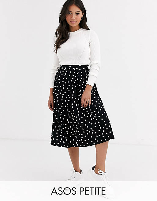 ASOS DESIGN Petite midi skirt with box pleat in polka dot print