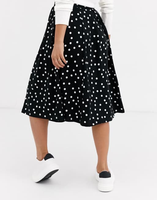 ASOS DESIGN Petite midi skirt with box pleat in polka dot print, 2 of 4