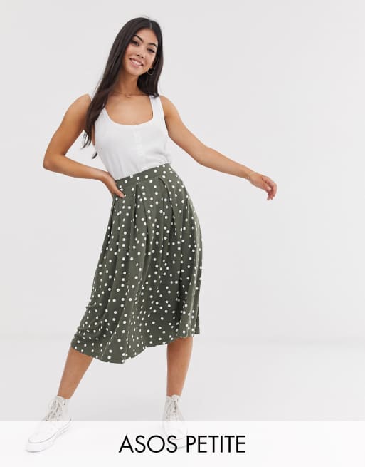 ASOS DESIGN Petite midi skirt with box pleat in spot print