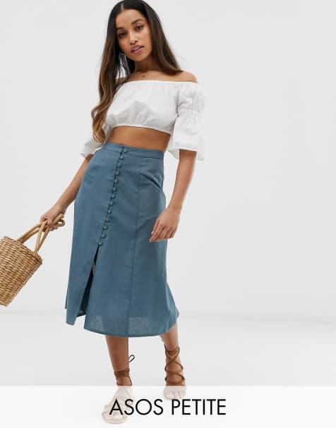 ASOS DESIGN Petite midi skirt with button front
