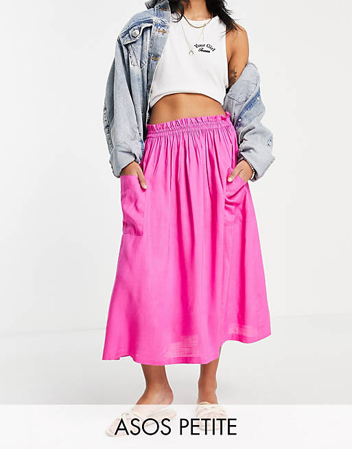 ASOS DESIGN Petite midi skirt with pocket detail in pink