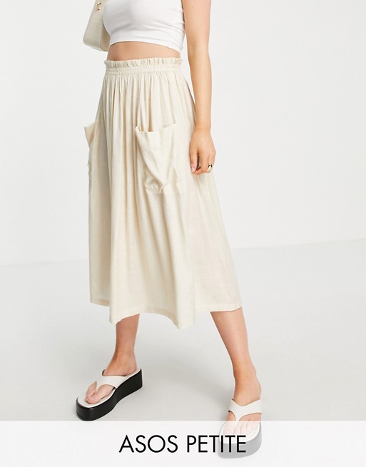 ASOS DESIGN Petite midi skirt with pocket detail in sand